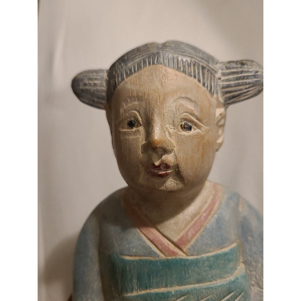 VTG Pair Of handmade/Carved/Asian Chinoiserie Wood Figurines Thailand - Picture 8 of 11